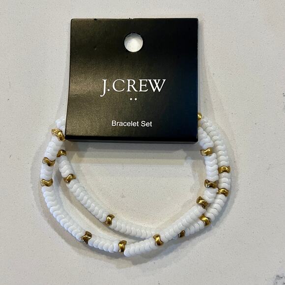NWT J. Crew White and Gold Chevron Beaded Bracelet Set-of-Two - Picture 3 of 6